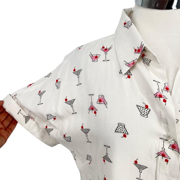 Japna Martini Print White Button-Down Shirt Size Small NWT - Picture 2 of 13